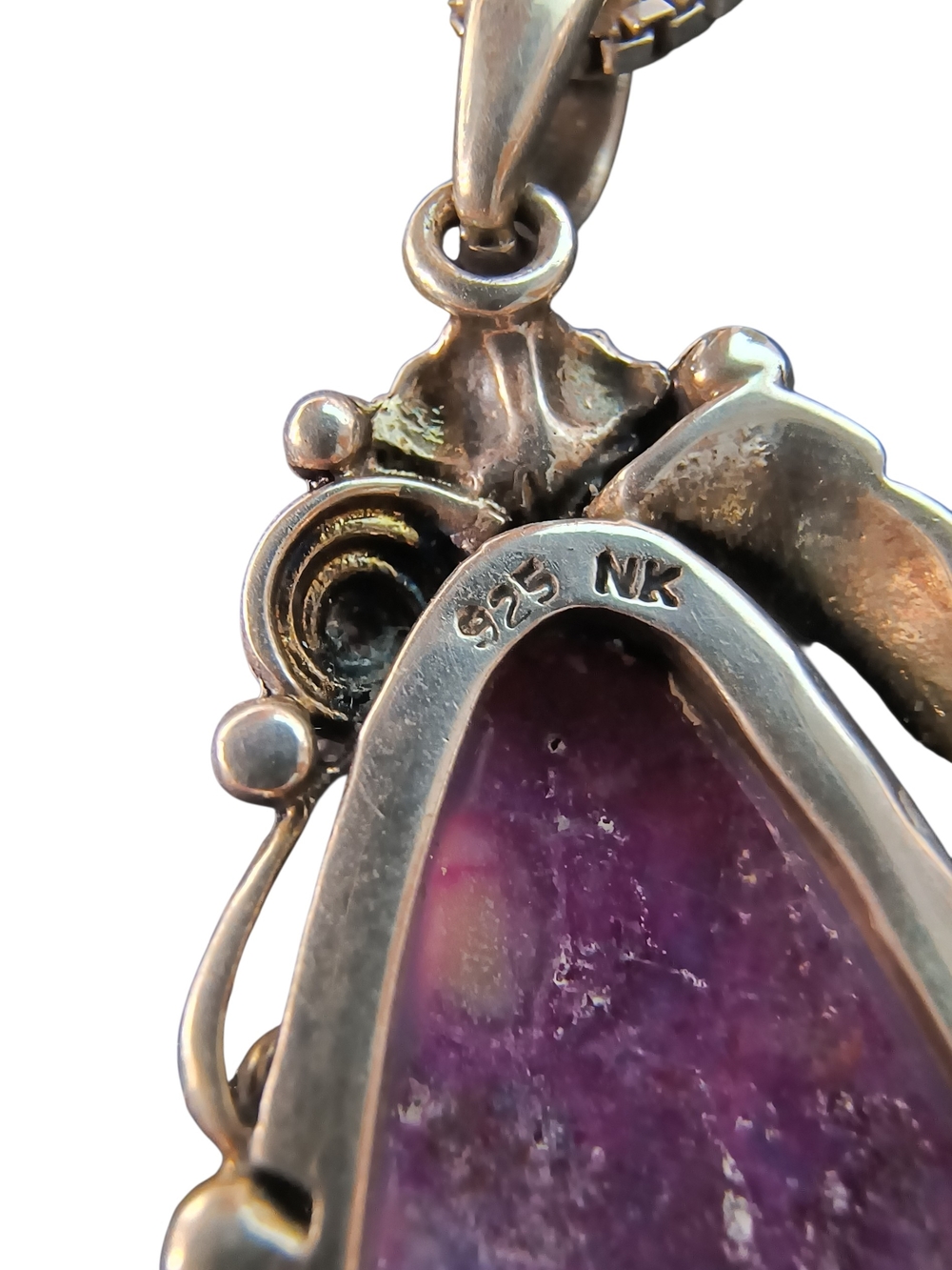 Sterling Silver Purple Teardrop Pendant Necklace With Italy Sterling Chain - Picture 10 of 11